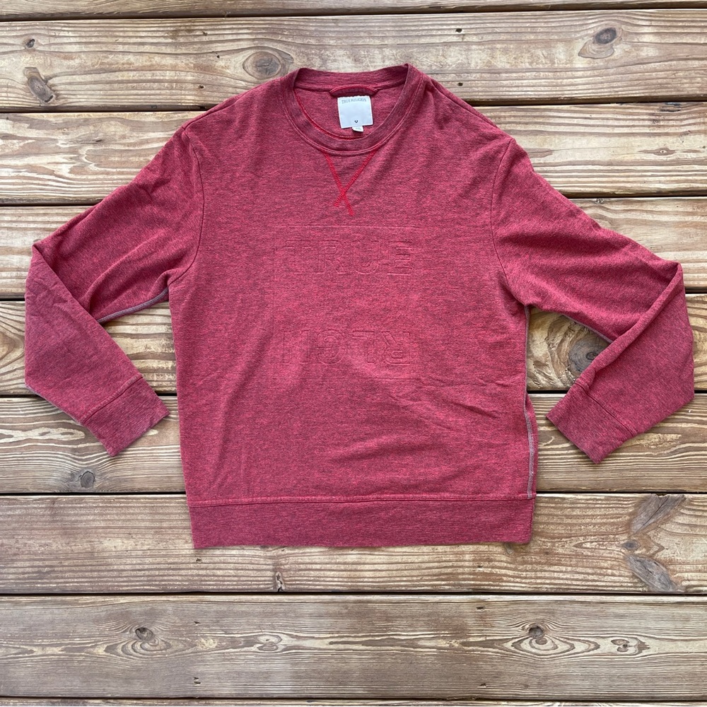 True Religion Red Embossed Logo Crewneck Sweatshirt Size Medium